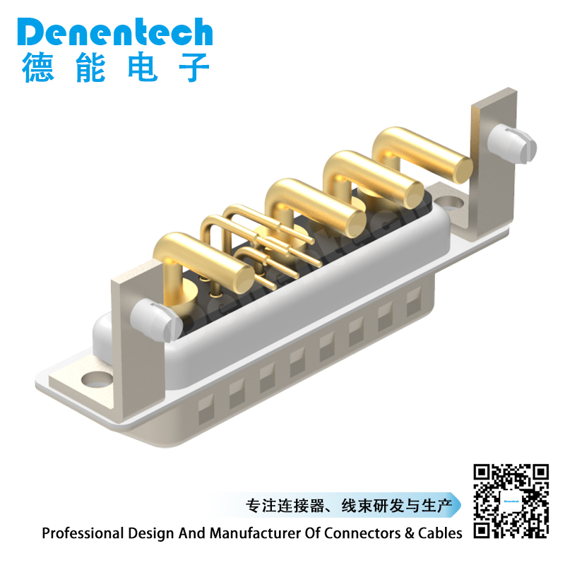 Denentech waterproof connector 9W4 high power DB connector male right angle DIP with bracket pcb power connector d-sub connector